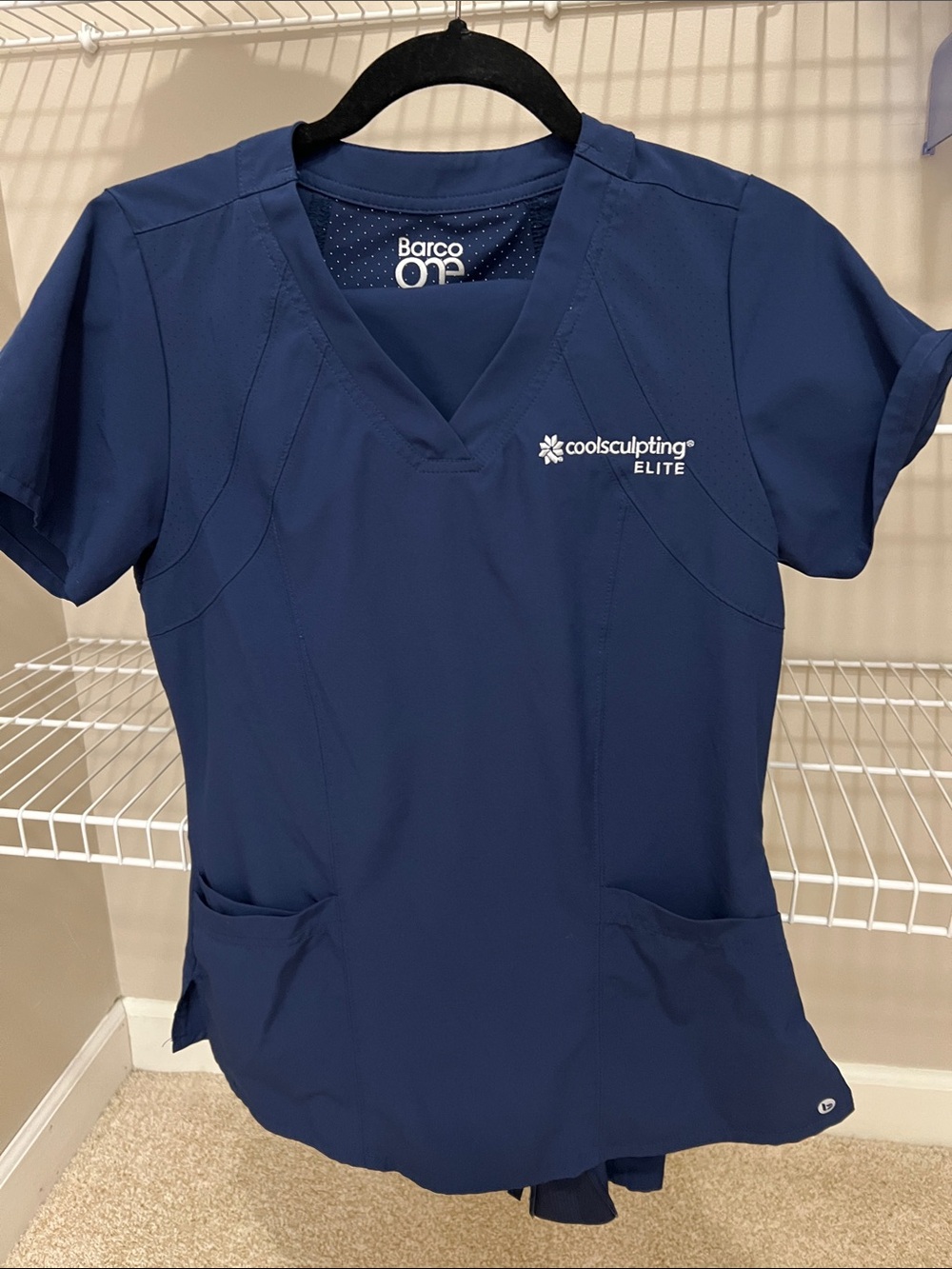 Barco Uniforms Navy V-Neck Short Sleeve Scrub Top with CoolSculpting Elite Logo